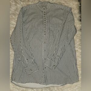 “Civilian” Striped Shirt – Size Medium – Navy & White Cotton Button-Front